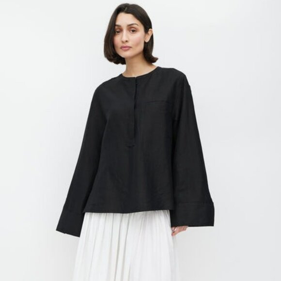 Toteme Black Linen Half Button Shirt - Picture 3 of 12